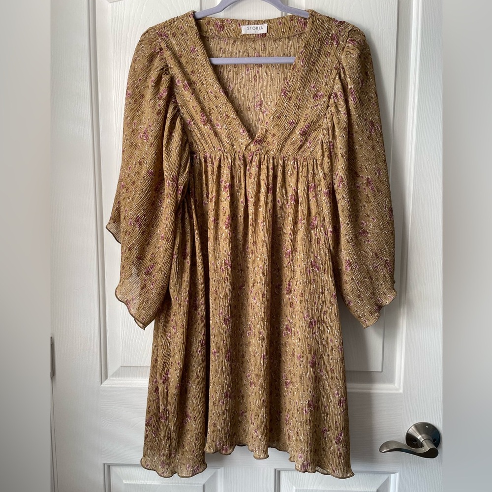 Storia Oversized Brown Floral Flowy‎ Mini Dress Size Small